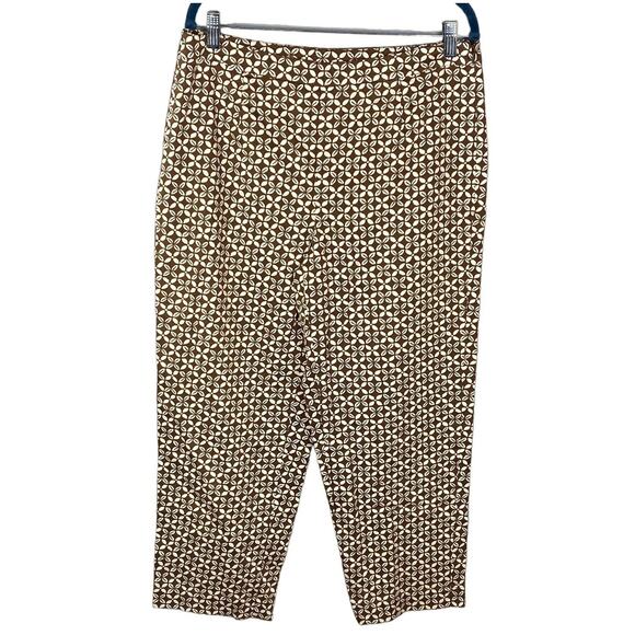Talbots Womens Floral Geometric Print Flat Front Capri Cropped Pants Brown 12 - Picture 1 of 9
